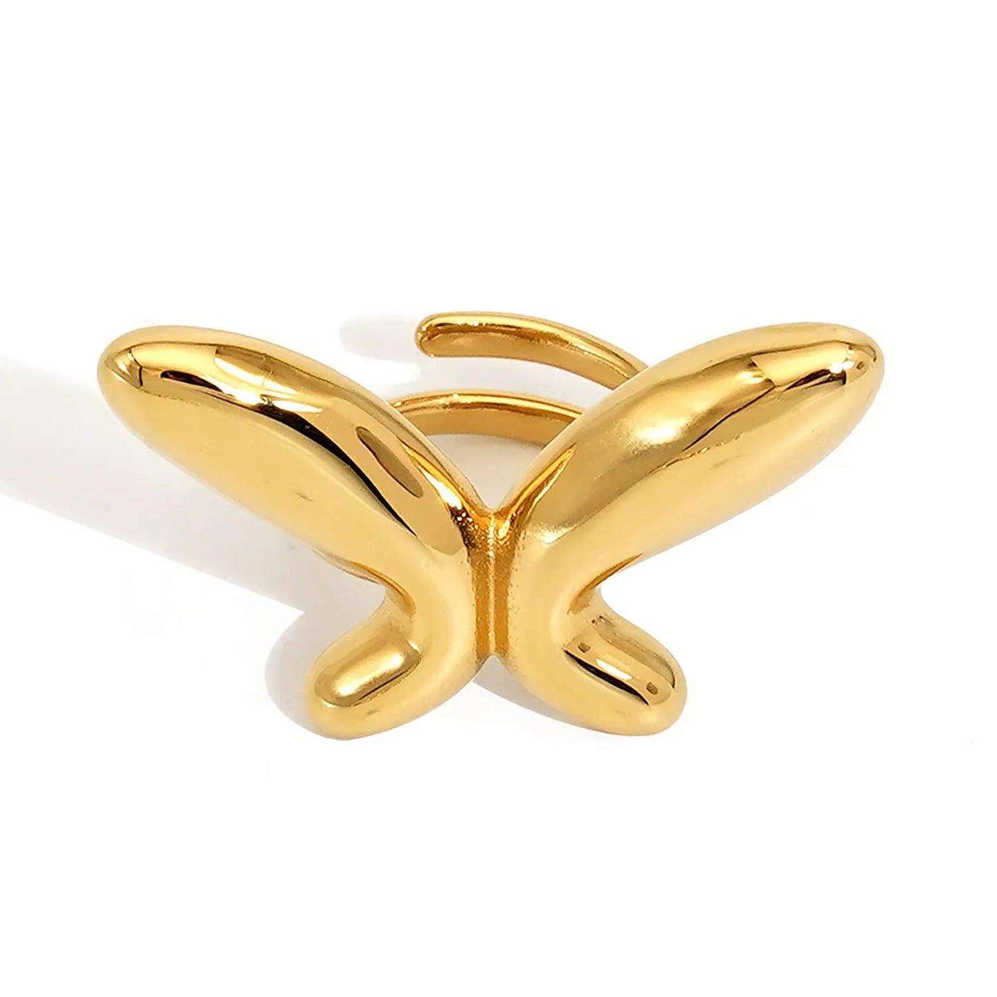 Wholesale Puffy Butterfly Open Ring | 37x23mm Gold/Silver Finish | Adjustable Statement Piece | MOQ 12
