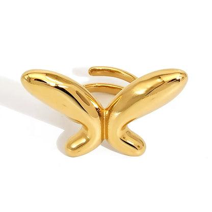 Wholesale Puffy Butterfly Open Ring | 37x23mm Gold/Silver Finish | Adjustable Statement Piece | MOQ 12