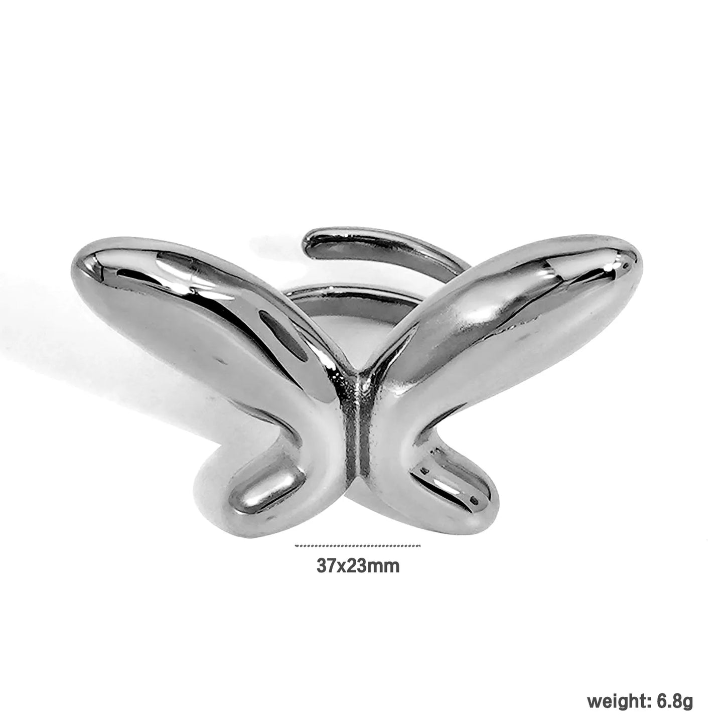 Wholesale Puffy Butterfly Open Ring | 37x23mm Gold/Silver Finish | Adjustable Statement Piece | MOQ 12