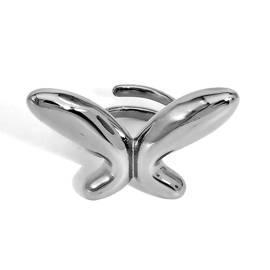 Wholesale Puffy Butterfly Open Ring | 37x23mm Gold/Silver Finish | Adjustable Statement Piece | MOQ 12