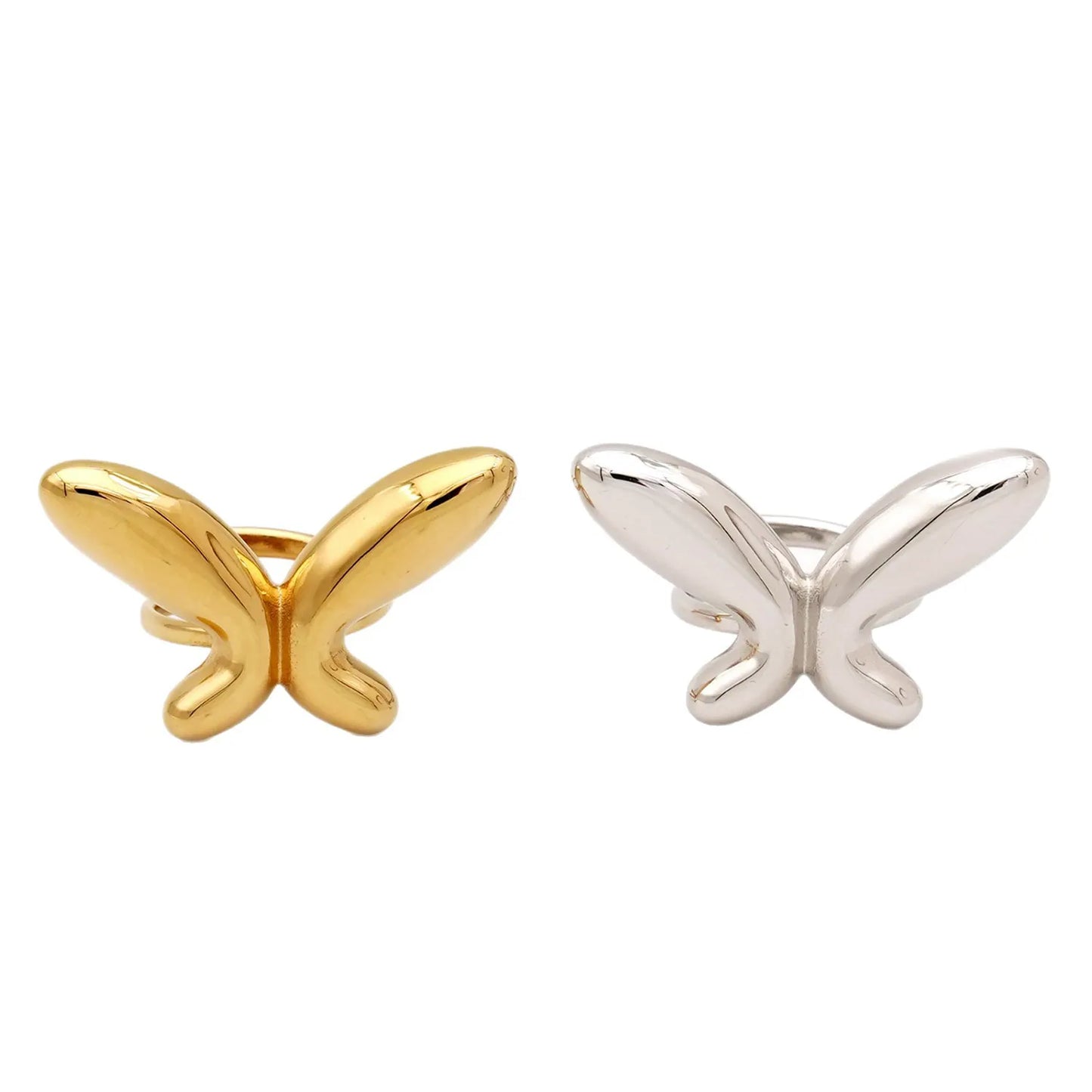 Wholesale Puffy Butterfly Open Ring | 37x23mm Gold/Silver Finish | Adjustable Statement Piece | MOQ 12