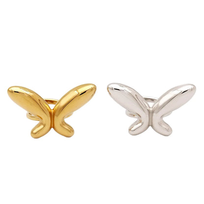 Wholesale Puffy Butterfly Open Ring | 37x23mm Gold/Silver Finish | Adjustable Statement Piece | MOQ 12