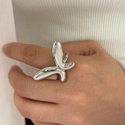Wholesale Puffy Butterfly Open Ring | 37x23mm Gold/Silver Finish | Adjustable Statement Piece | MOQ 12