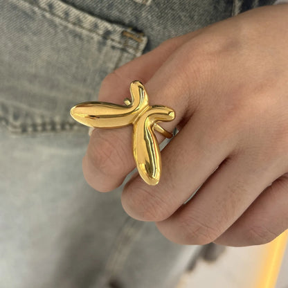 Wholesale Puffy Butterfly Open Ring | 37x23mm Gold/Silver Finish | Adjustable Statement Piece | MOQ 12