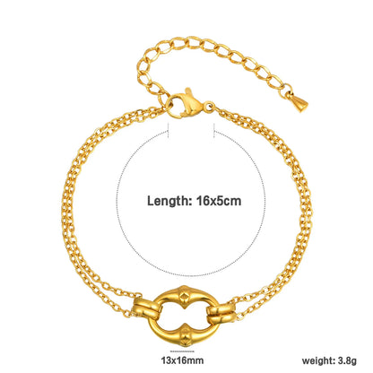 18K Gold Plated Double-Chain Link Bracelet | 16+5cm Adjustable | 13x16mm Statement Closure | Wholesale Bulk (MOQ 12)