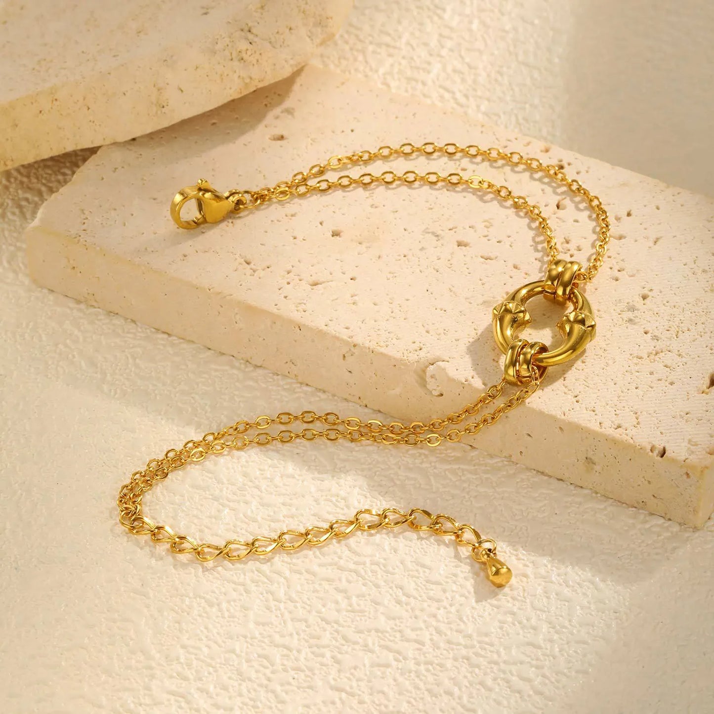 18K Gold Plated Double-Chain Link Bracelet | 16+5cm Adjustable | 13x16mm Statement Closure | Wholesale Bulk (MOQ 12)