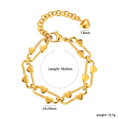 Wholesale Heart-Link Bracelet Collection (Gold/Silver/Two-Tone) | 16+5cm Adjustable | 21x10mm Statement Chain | MOQ 12