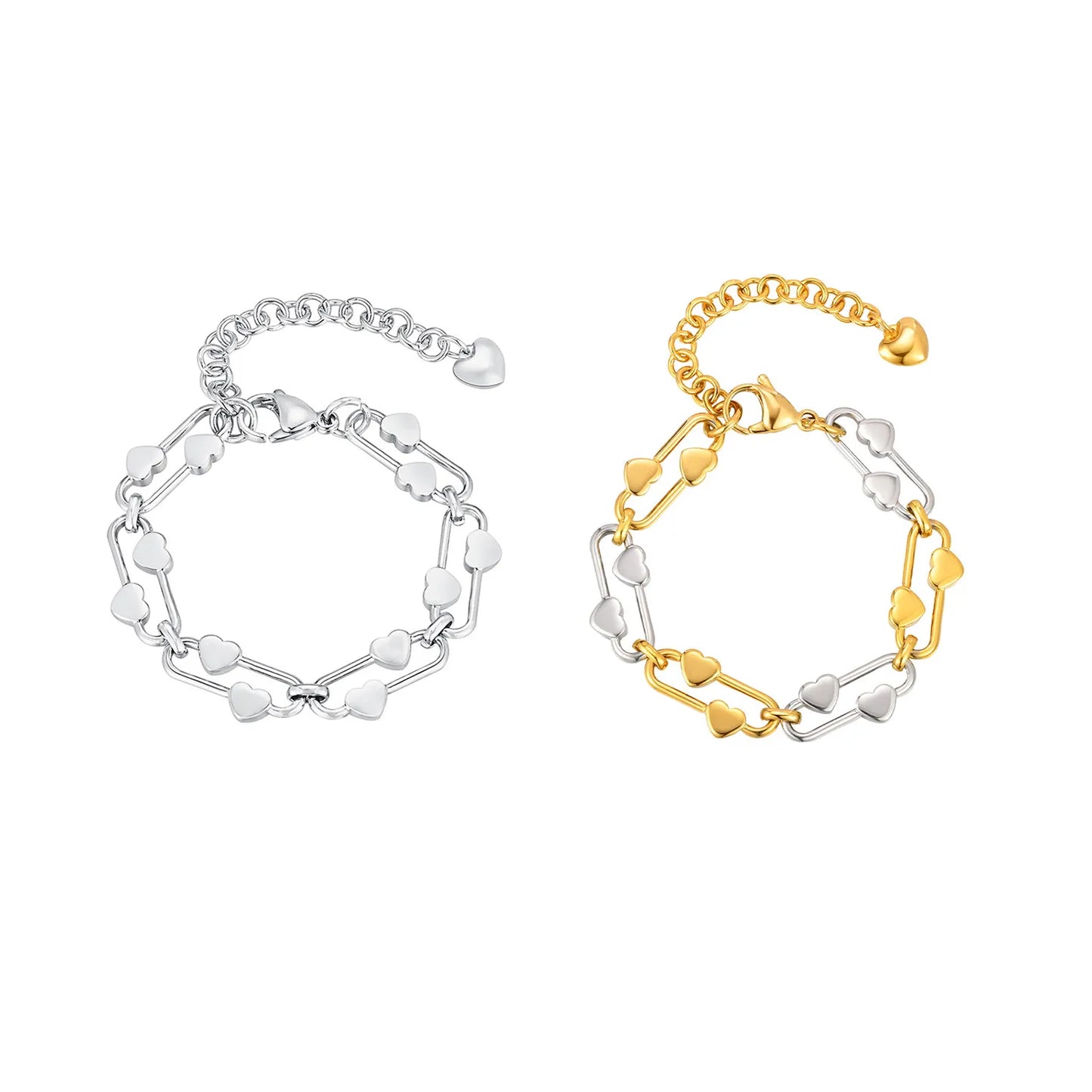 Wholesale Heart-Link Bracelet Collection (Gold/Silver/Two-Tone) | 16+5cm Adjustable | 21x10mm Statement Chain | MOQ 12