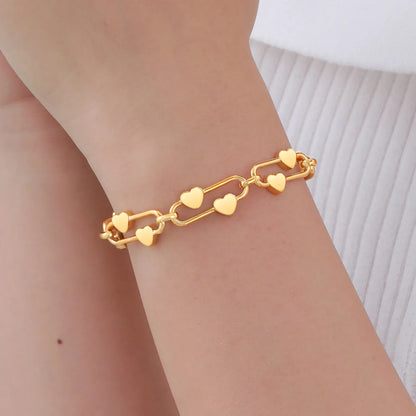 Wholesale Heart-Link Bracelet Collection (Gold/Silver/Two-Tone) | 16+5cm Adjustable | 21x10mm Statement Chain | MOQ 12