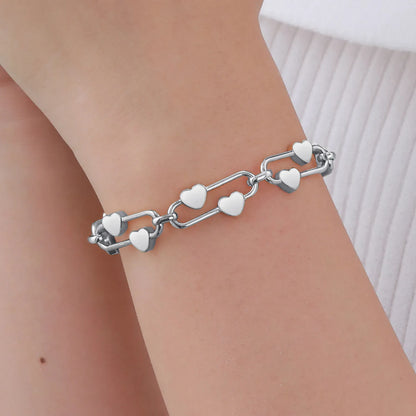 Wholesale Heart-Link Bracelet Collection (Gold/Silver/Two-Tone) | 16+5cm Adjustable | 21x10mm Statement Chain | MOQ 12