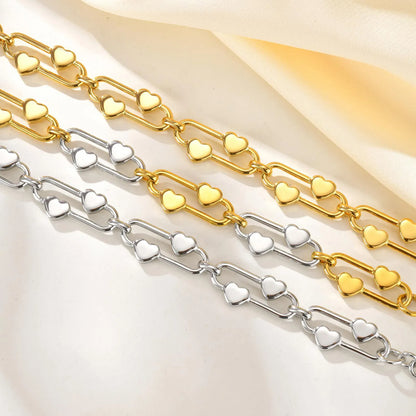 Wholesale Heart-Link Bracelet Collection (Gold/Silver/Two-Tone) | 16+5cm Adjustable | 21x10mm Statement Chain | MOQ 12