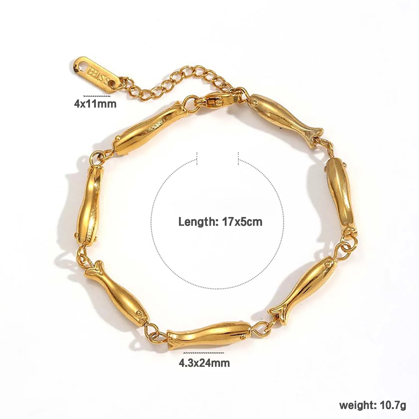 Wholesale Fish-Shaped Link Bracelet (Gold/Two-Tone) | 17+5cm Adjustable | 4.3x24mm Statement Design | MOQ 12
