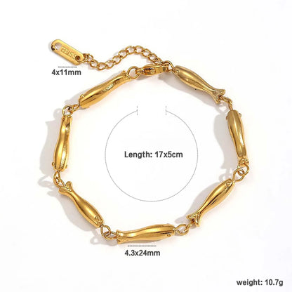 Wholesale Fish-Shaped Link Bracelet (Gold/Two-Tone) | 17+5cm Adjustable | 4.3x24mm Statement Design | MOQ 12