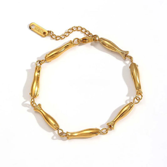 Wholesale Fish-Shaped Link Bracelet (Gold/Two-Tone) | 17+5cm Adjustable | 4.3x24mm Statement Design | MOQ 12