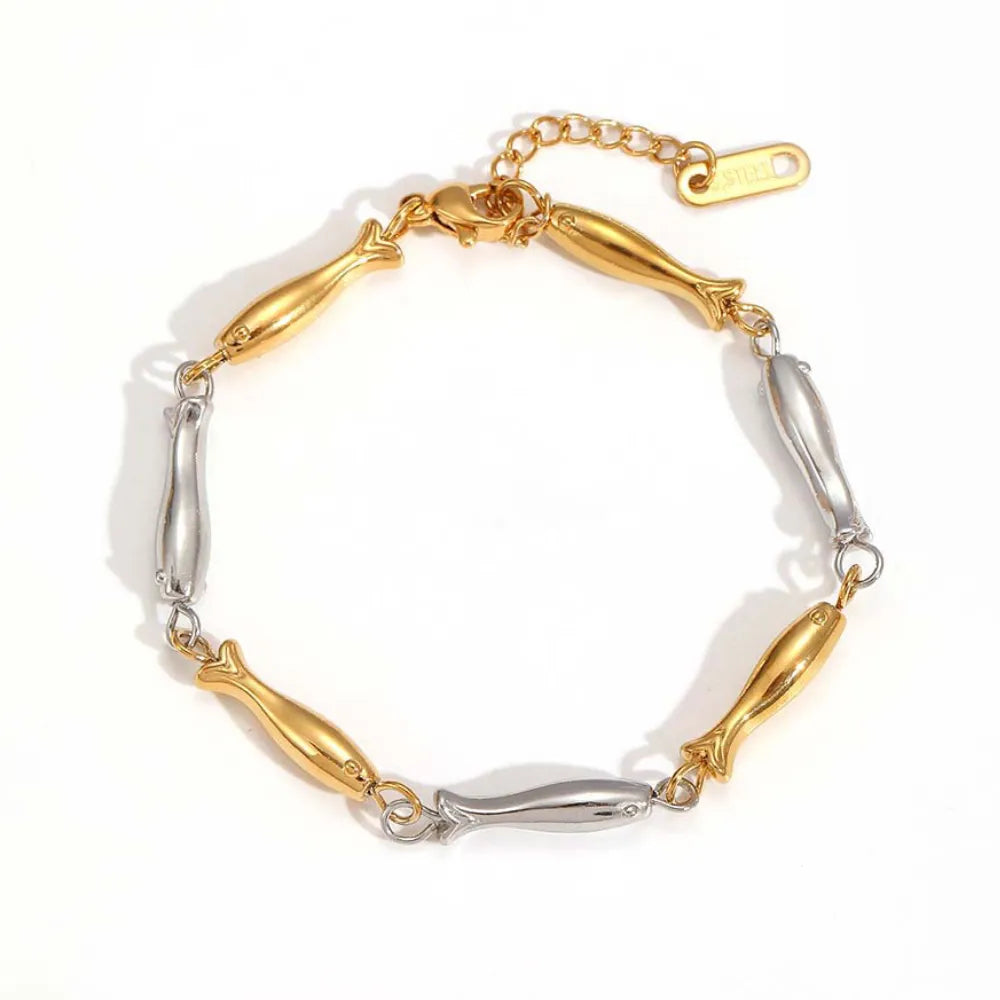 Wholesale Fish-Shaped Link Bracelet (Gold/Two-Tone) | 17+5cm Adjustable | 4.3x24mm Statement Design | MOQ 12