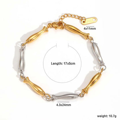 Wholesale Fish-Shaped Link Bracelet (Gold/Two-Tone) | 17+5cm Adjustable | 4.3x24mm Statement Design | MOQ 12