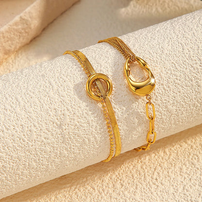18K Gold Asymmetric Bracelet (Multi-Chain + Organic Link) | 17+3cm Adjustable | Wholesale Statement Mixed-Design | MOQ 12