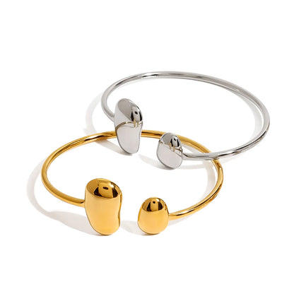 Wholesale Organic Bean Cuff Bracelet (Gold/Silver) | 60cm Open Style | 12.7x21mm & 10.8x14.9mm Textured Ends | MOQ 12