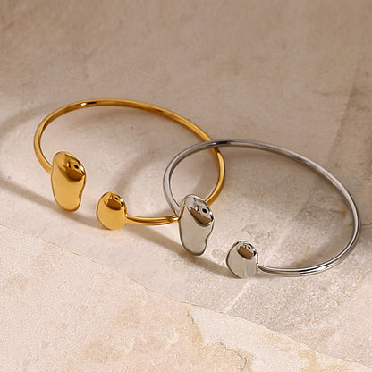 Wholesale Organic Bean Cuff Bracelet (Gold/Silver) | 60cm Open Style | 12.7x21mm & 10.8x14.9mm Textured Ends | MOQ 12