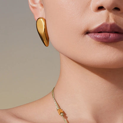 Wholesale Sculptural Teardrop Earrings (Gold/Silver Plated) | Bold Organic Shape | High-Shine Finish | MOQ 12