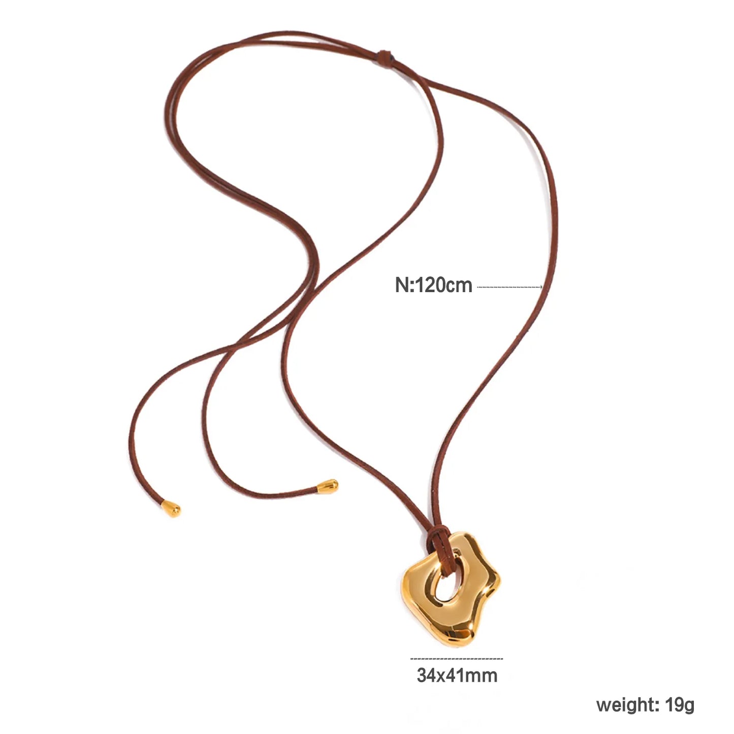 Wholesale Organic Sculptural Pendant Necklace (Gold/Silver) | 120cm Leather Cord | 34x41mm Open-Frame Design | MOQ 12