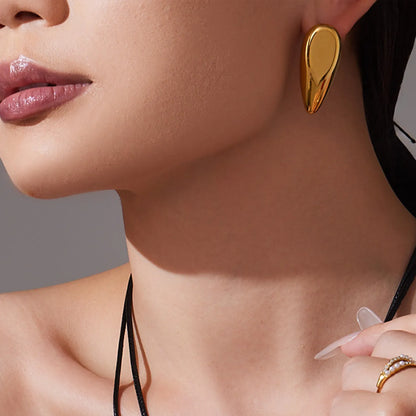 Wholesale Sculptural Teardrop Earrings (Gold/Silver Plated) | Bold Organic Shape | High-Shine Finish | MOQ 12