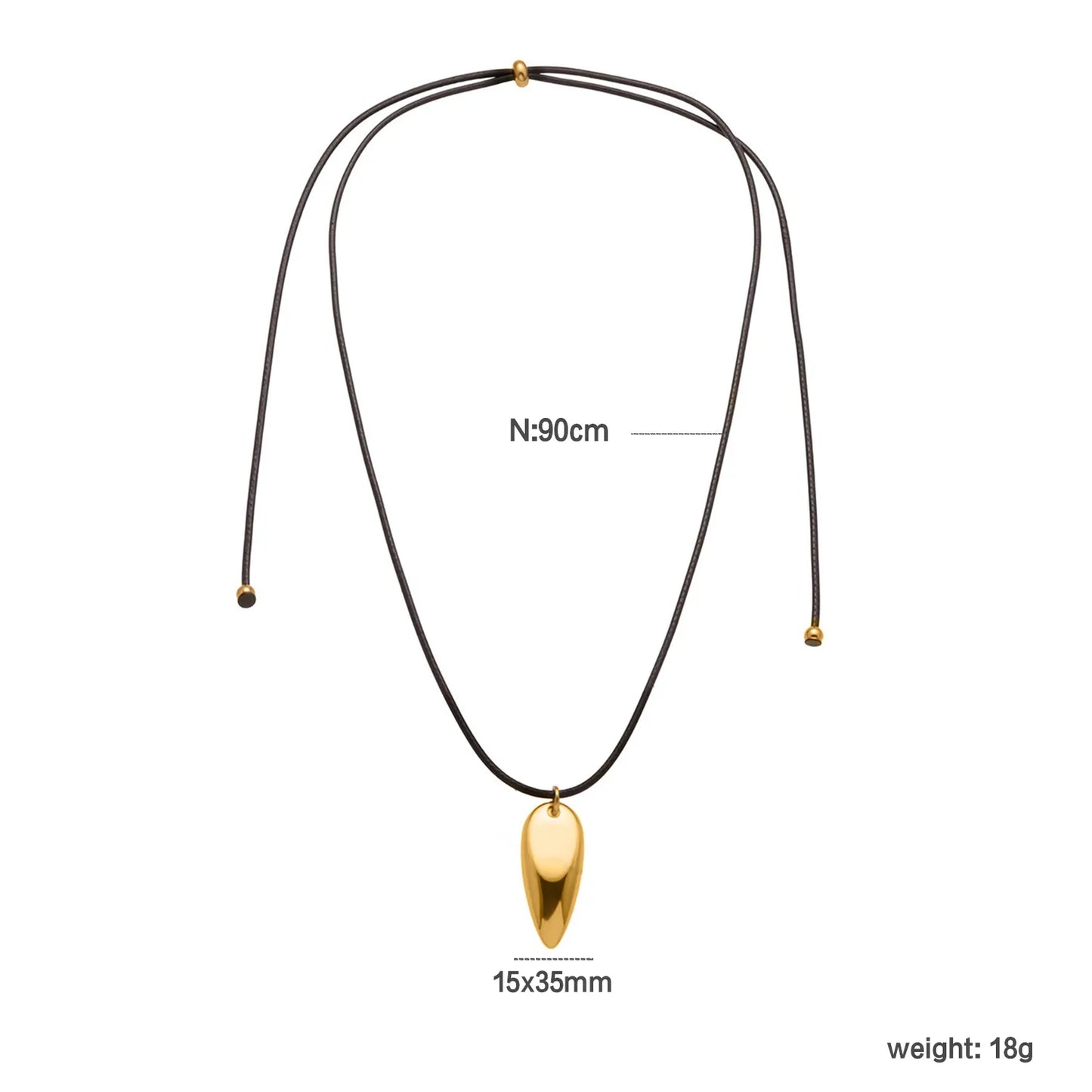 Wholesale Teardrop Pendant Leather Necklace (Gold/Silver) | 90cm Adjustable Cord | 15x35mm Sculpted Drop | MOQ 12