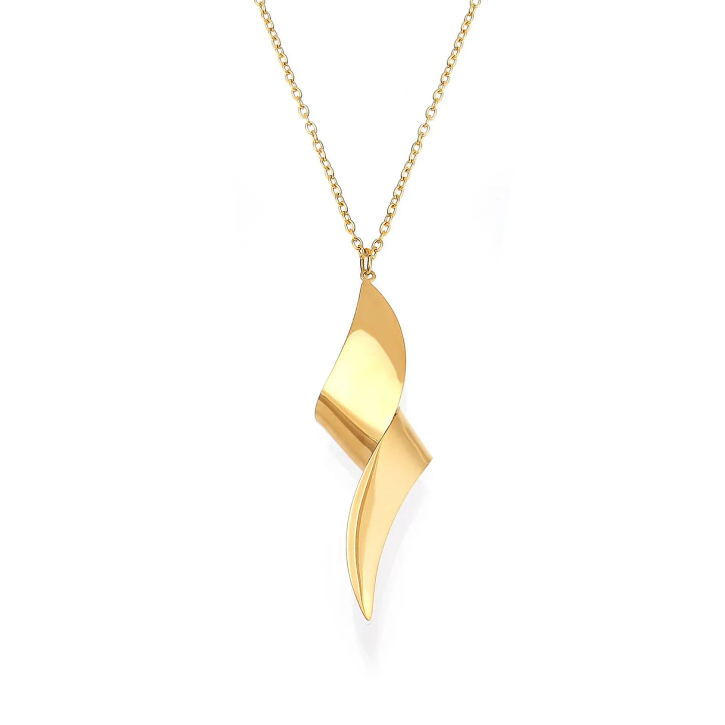 Wholesale Sculptural Twisted Wave Pendant Necklace (Gold/Two-Tone) | 40+5cm Chain | 15x47mm Modern Silhouette | MOQ 12