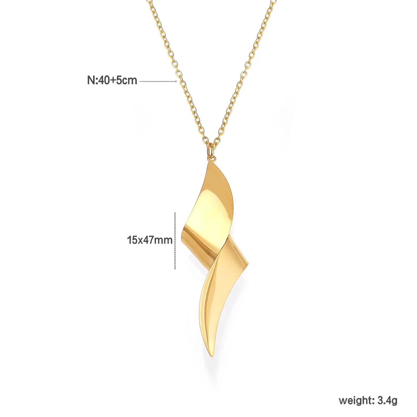 Wholesale Sculptural Twisted Wave Pendant Necklace (Gold/Two-Tone) | 40+5cm Chain | 15x47mm Modern Silhouette | MOQ 12