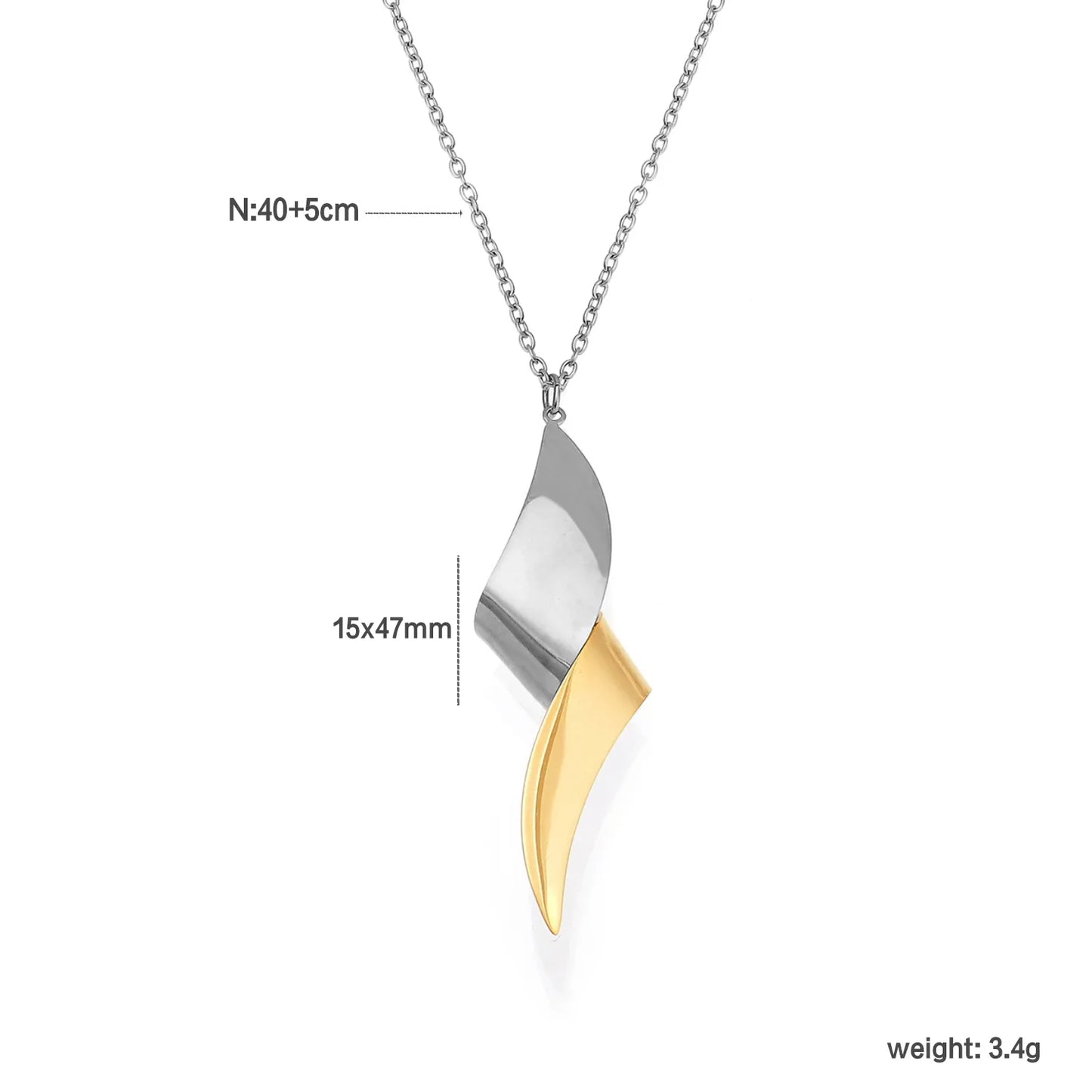 Wholesale Sculptural Twisted Wave Pendant Necklace (Gold/Two-Tone) | 40+5cm Chain | 15x47mm Modern Silhouette | MOQ 12