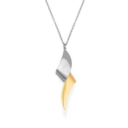 Wholesale Sculptural Twisted Wave Pendant Necklace (Gold/Two-Tone) | 40+5cm Chain | 15x47mm Modern Silhouette | MOQ 12