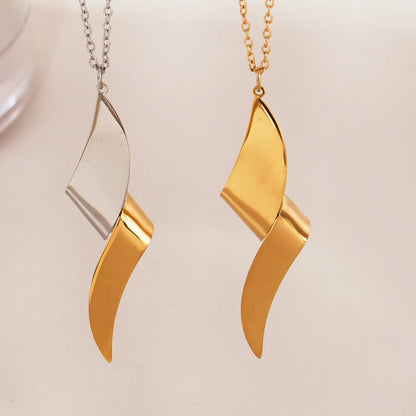 Wholesale Sculptural Twisted Wave Pendant Necklace (Gold/Two-Tone) | 40+5cm Chain | 15x47mm Modern Silhouette | MOQ 12
