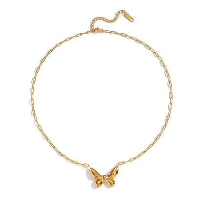 18K Gold Puffy Bow Link Necklace | 42+5cm Adjustable Chain | 27x20mm 3D Bow Pendant | Wholesale Bulk (MOQ 12)