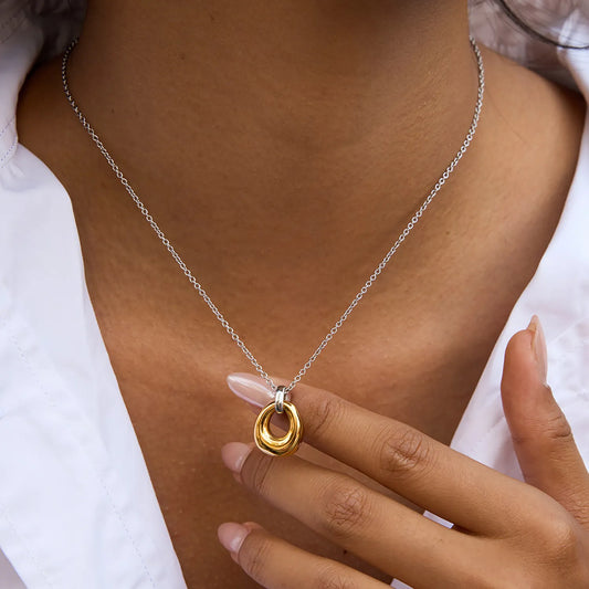 Wholesale Two-Tone Oval Pendant Necklace | 40+5cm Chain | 13.2x18mm Oval Pendant | Bulk Order MOQ 12