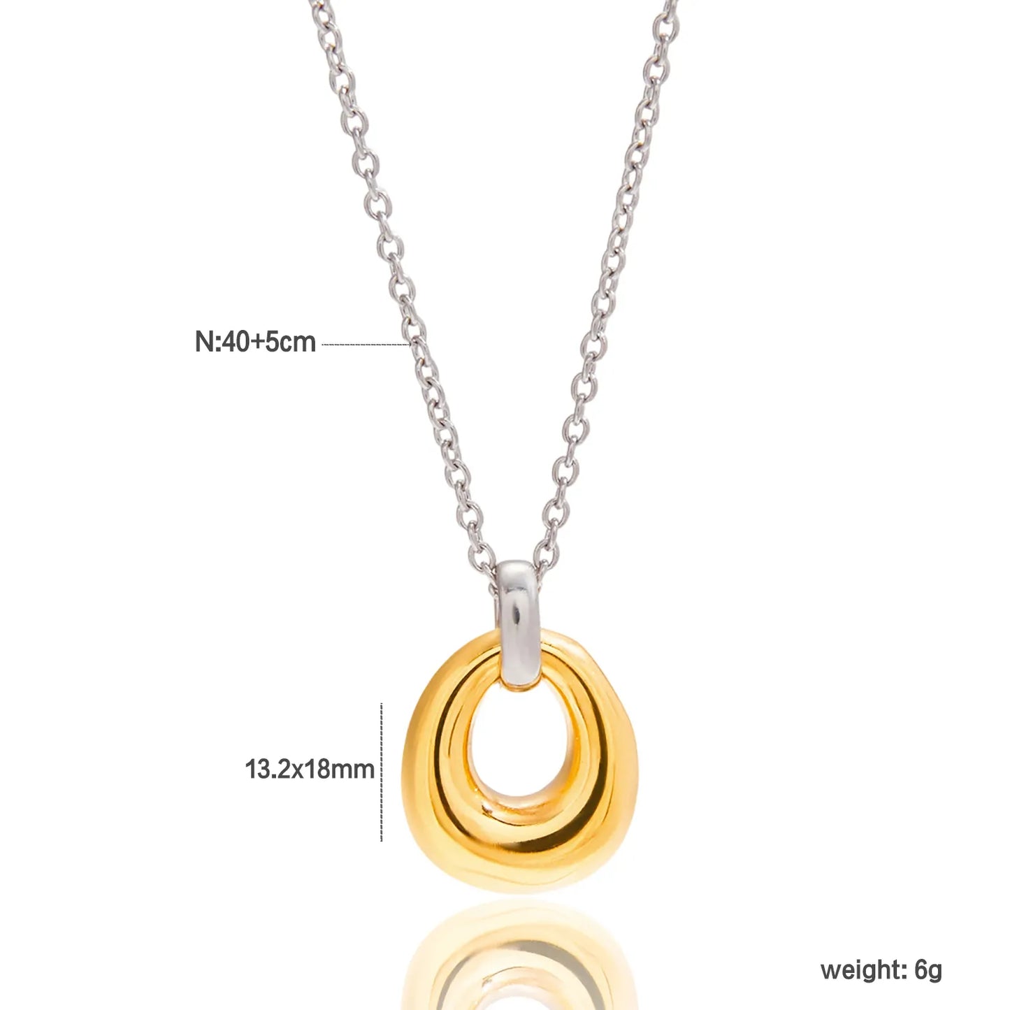 Wholesale Two-Tone Oval Pendant Necklace | 40+5cm Chain | 13.2x18mm Oval Pendant | Bulk Order MOQ 12
