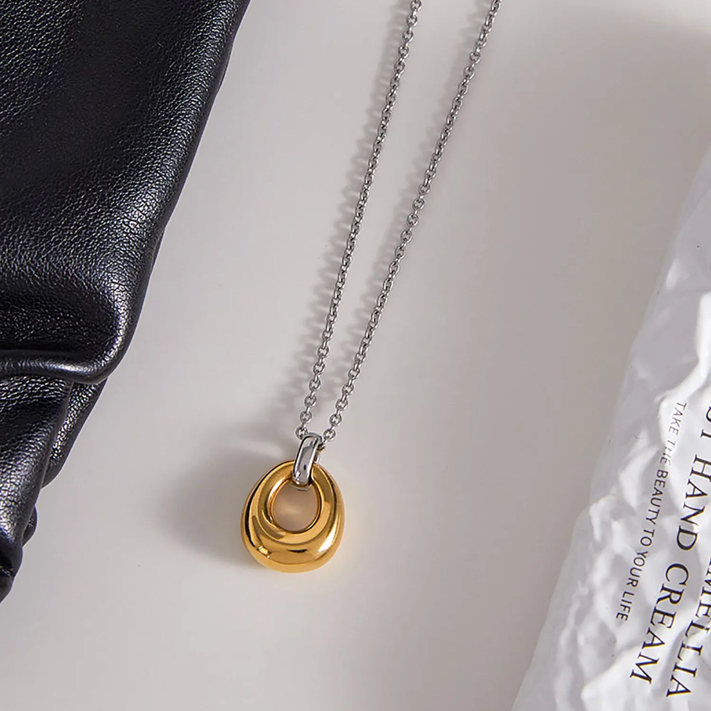 Wholesale Two-Tone Oval Pendant Necklace | 40+5cm Chain | 13.2x18mm Oval Pendant | Bulk Order MOQ 12