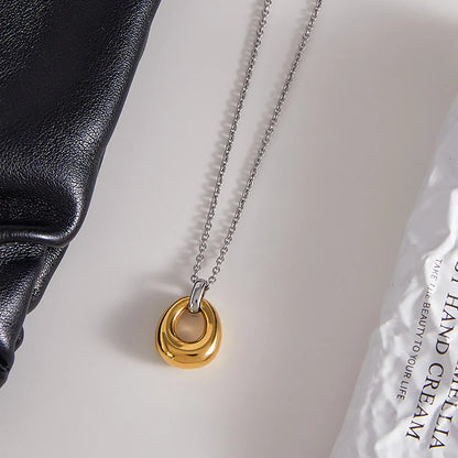 Wholesale Two-Tone Oval Pendant Necklace | 40+5cm Chain | 13.2x18mm Oval Pendant | Bulk Order MOQ 12