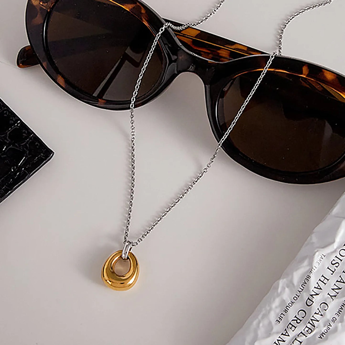 Wholesale Two-Tone Oval Pendant Necklace | 40+5cm Chain | 13.2x18mm Oval Pendant | Bulk Order MOQ 12