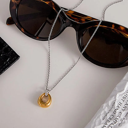 Wholesale Two-Tone Oval Pendant Necklace | 40+5cm Chain | 13.2x18mm Oval Pendant | Bulk Order MOQ 12
