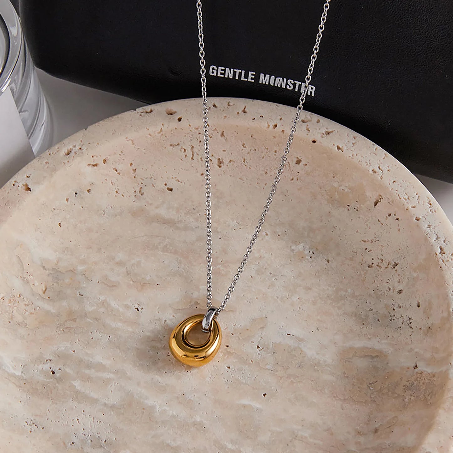 Wholesale Two-Tone Oval Pendant Necklace | 40+5cm Chain | 13.2x18mm Oval Pendant | Bulk Order MOQ 12