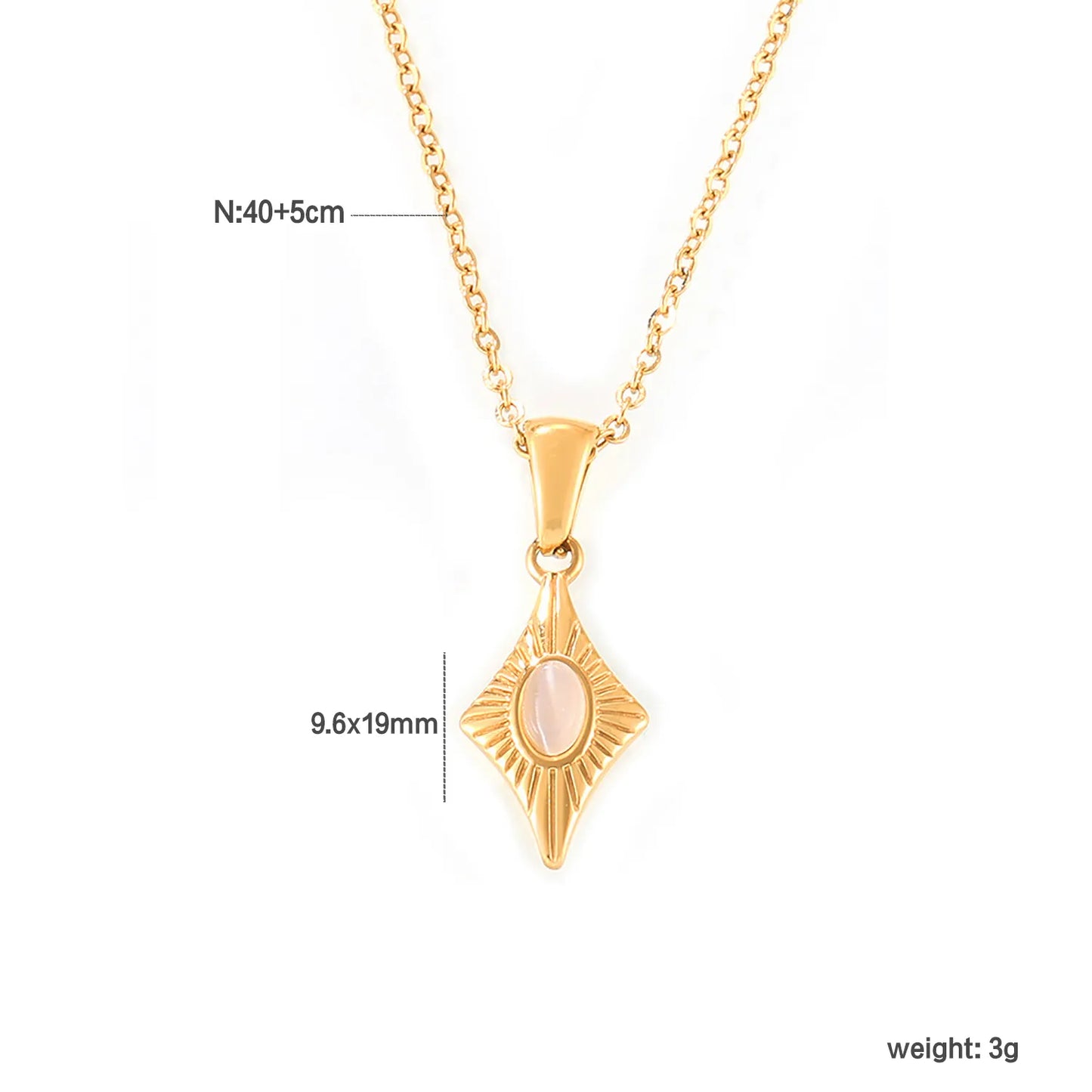 18K Gold Sunburst Star Pendant Necklace | 40+5cm Adjustable Chain | 9.6x19mm Pink Stone Accent | Wholesale (MOQ 12)