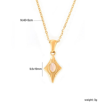 18K Gold Sunburst Star Pendant Necklace | 40+5cm Adjustable Chain | 9.6x19mm Pink Stone Accent | Wholesale (MOQ 12)