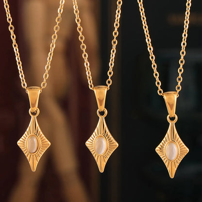 18K Gold Sunburst Star Pendant Necklace | 40+5cm Adjustable Chain | 9.6x19mm Pink Stone Accent | Wholesale (MOQ 12)