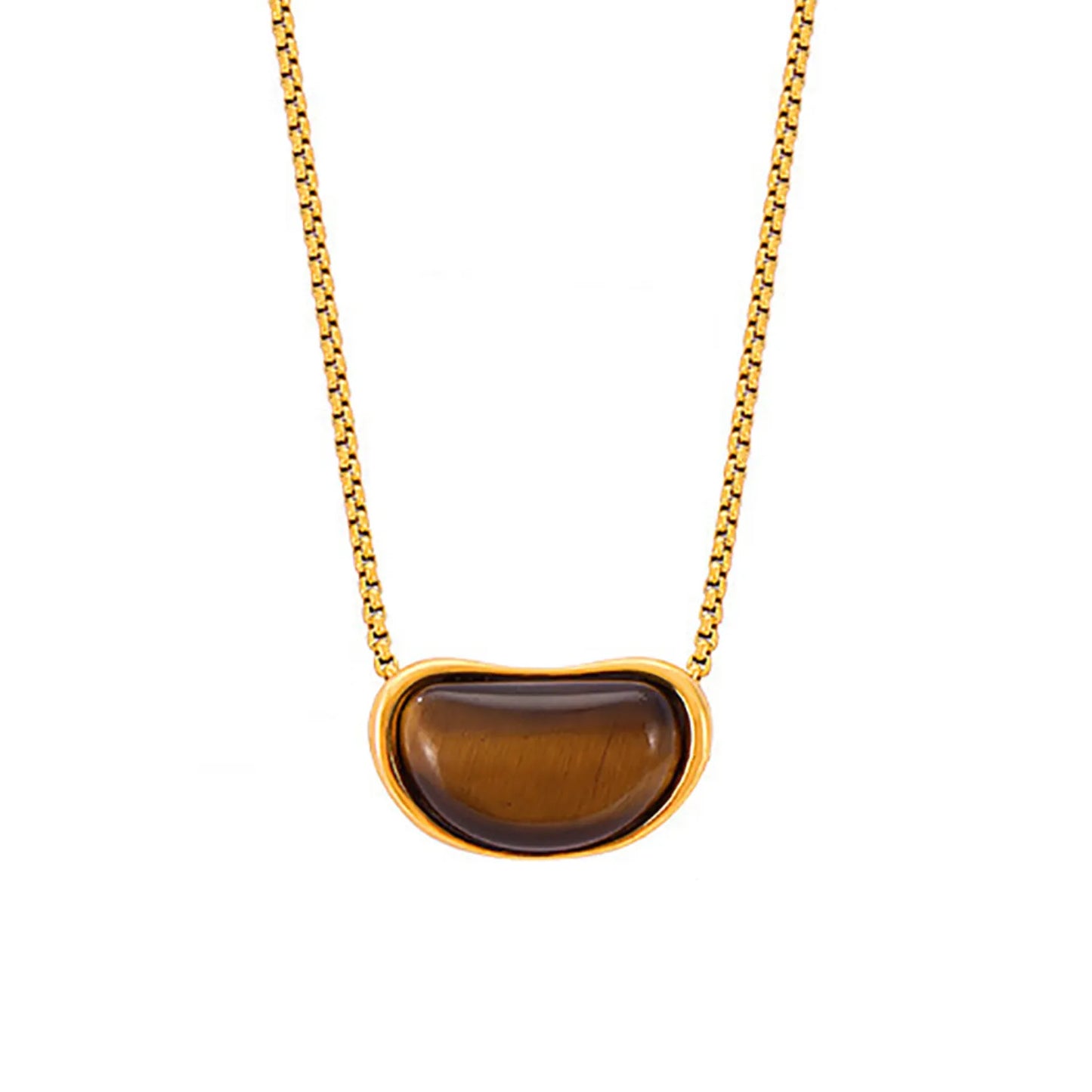 18K Gold Tiger Eye Pendant Necklace | 64cm Long Chain | 20×12mm Natural Stone Accent | Wholesale (MOQ 12)