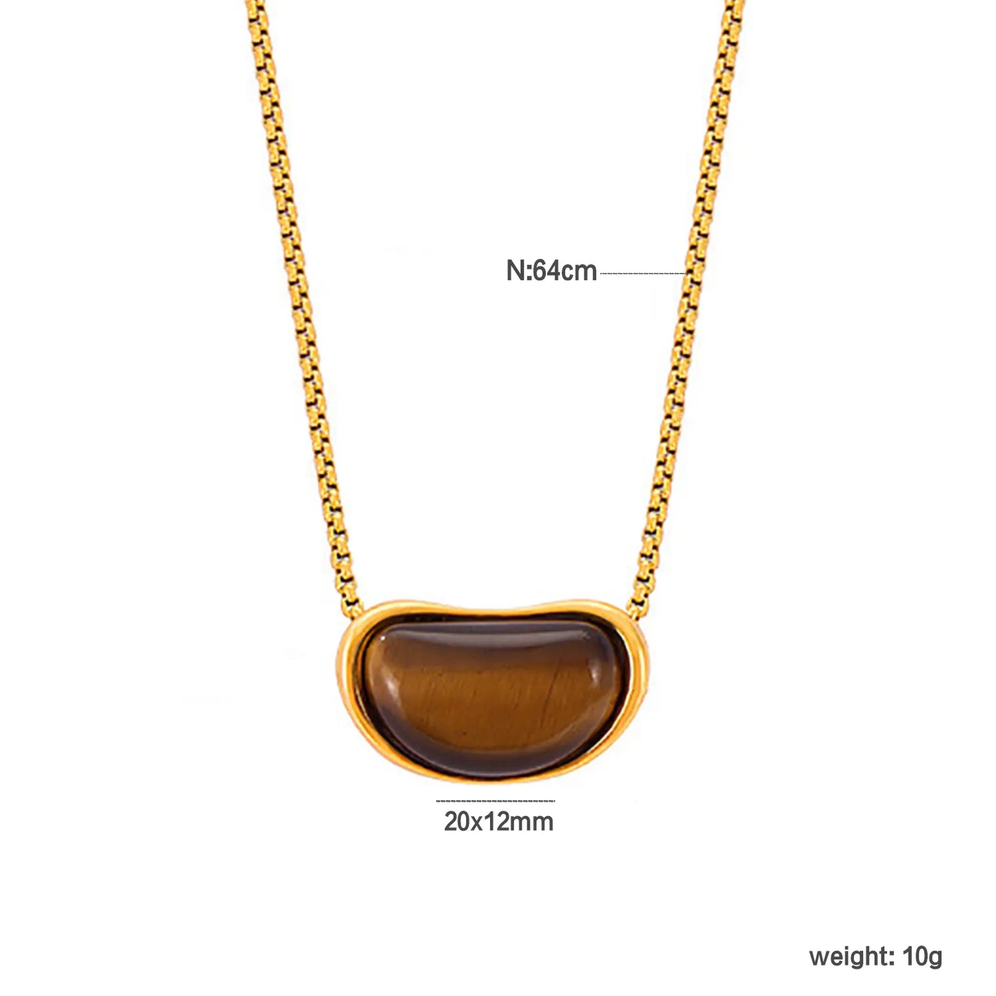 18K Gold Tiger Eye Pendant Necklace | 64cm Long Chain | 20×12mm Natural Stone Accent | Wholesale (MOQ 12)