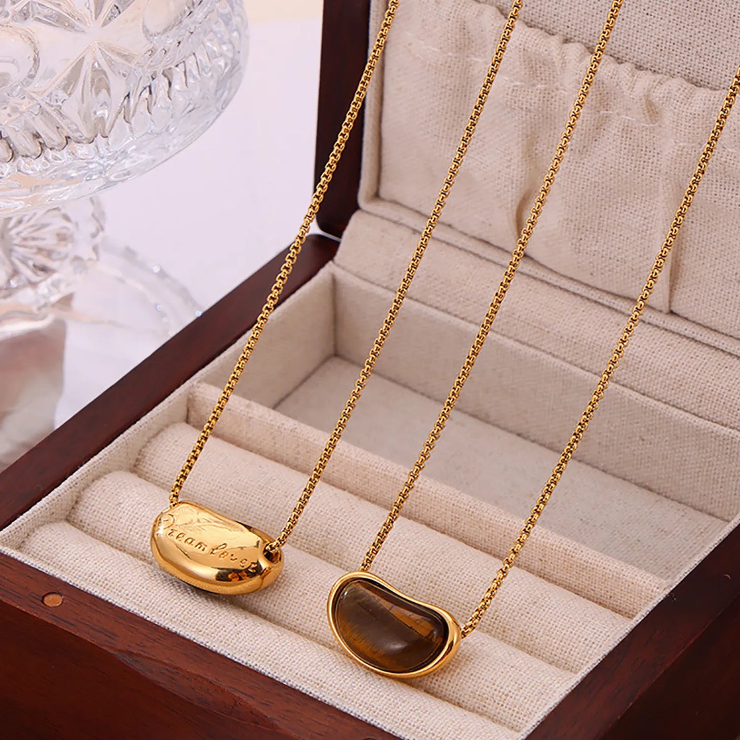 18K Gold Tiger Eye Pendant Necklace | 64cm Long Chain | 20×12mm Natural Stone Accent | Wholesale (MOQ 12)