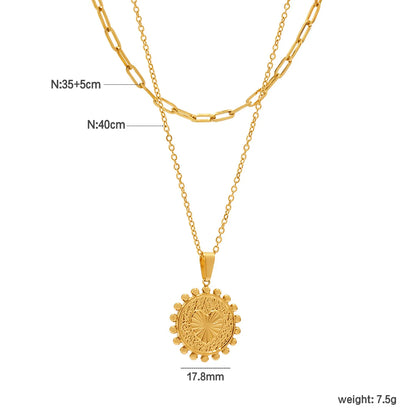 Wholesale Gold Layered Medallion Necklace | Dual Chains (35+5cm/40cm) | 17.8mm Heart Accent Pendant | MOQ 12