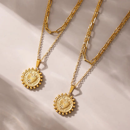 Wholesale Gold Layered Medallion Necklace | Dual Chains (35+5cm/40cm) | 17.8mm Heart Accent Pendant | MOQ 12