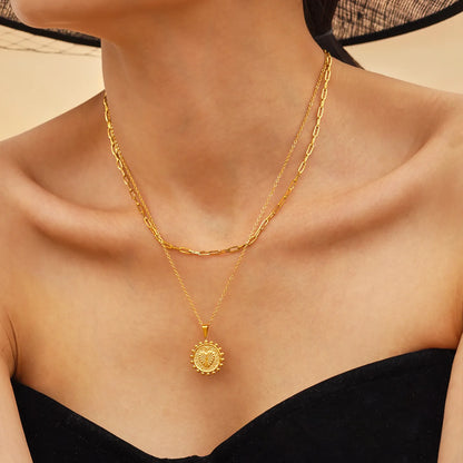 Wholesale Gold Layered Medallion Necklace | Dual Chains (35+5cm/40cm) | 17.8mm Heart Accent Pendant | MOQ 12