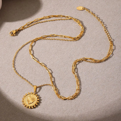 Wholesale Gold Layered Medallion Necklace | Dual Chains (35+5cm/40cm) | 17.8mm Heart Accent Pendant | MOQ 12